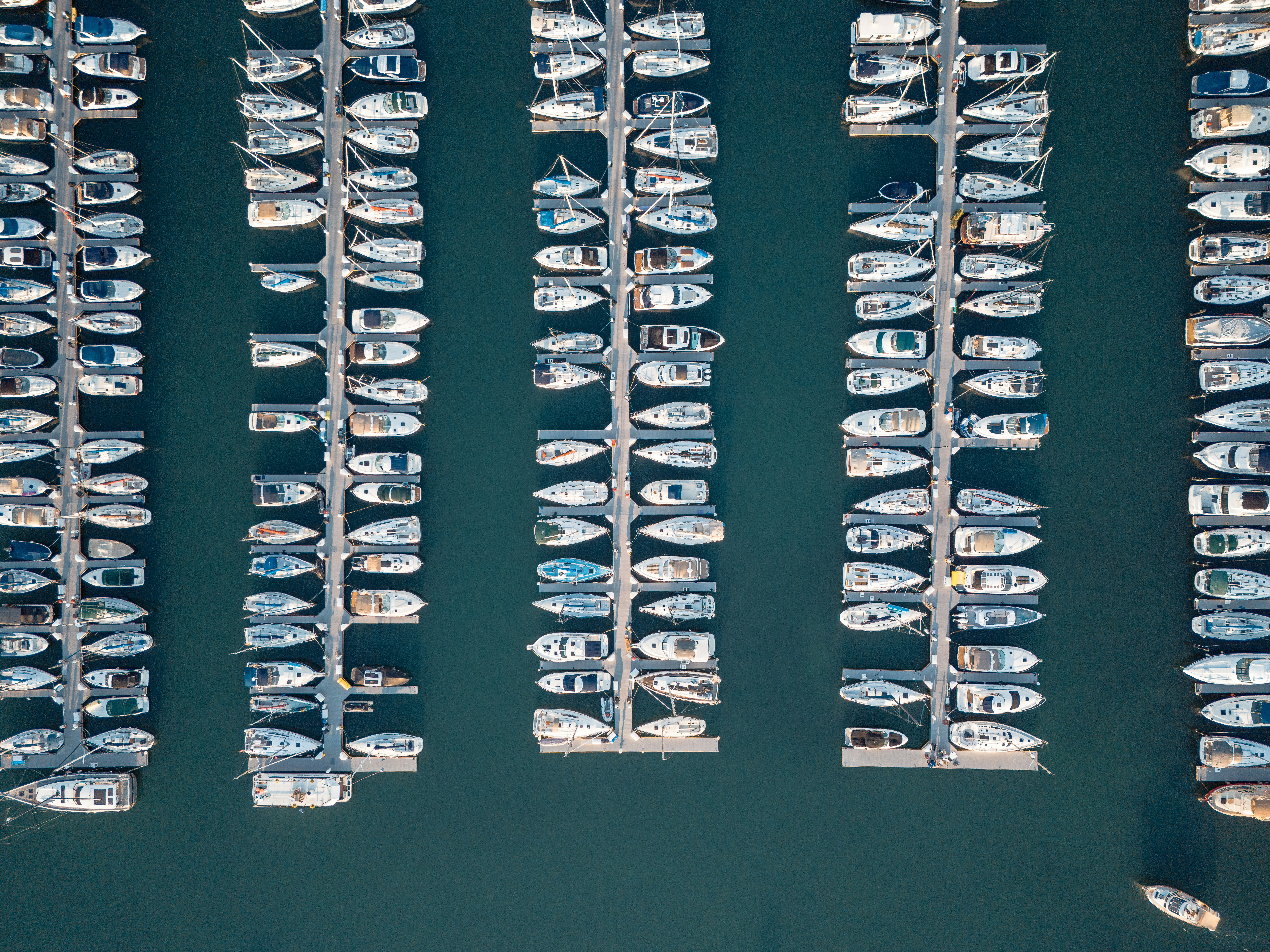 Aerial view of boat slips at a marina